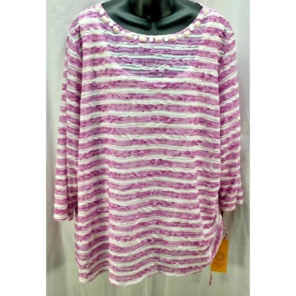 Ruby Rd Woman Top 2X Pink Stripe Tunic Women New